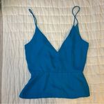 Olivaceous Blue Spaghetti Strap V Neck Low Back Blouse Size Medium Photo 4