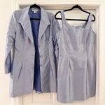 Alyn Paige  Vintage Tafetta Mini Dress Jacket Set Textured Periwinkle Blue Photo 4