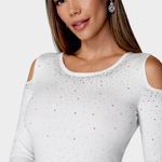 Bebe studded shoulder cut-out ivory sweater dress women Size XS Photo 12