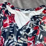 Christopher & Banks  V Neck Blouse Womens Medium Red Floral Print Business Chifon Photo 5