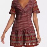 Raga Avah Floral Faux Boho Wrap Mini Dress color Wine size LARGE BRAND New Photo 2