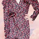Something Navy  Revolve Women Satin Black Red Floral Wrap Dress Sz M Photo 2