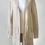 Time and Tru Cream Oatmeal Speckled Midi Open Cardigan Sweater Pockets Small Photo 0