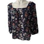 Lucky Brand NWOT,  Navy & Gray Floral Bubble-Sleeve Square-Neck Top Photo 3