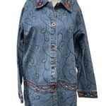 Denim & Co . Women’s Jean Jacket Embroidered Floral design Long Size M NEW  SKU 1 Photo 0