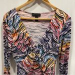 Cable & Gauge Cute stretchy rainbow wave twist front deep v babydoll 3/4 sleeve top mermaid Photo 4