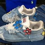 CUSTOM DISTRESSED ADIDAS! Seriously destroyed distressing, crystal bling! Blue Size 6 Photo 0