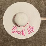 Coastalista|| White/pink “Beach Life” wide brimmed sun hat Photo 4