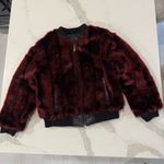 Vintage Y2K Ecko Unlimited Reversible Leather Bomber Jacket Red Fur Womens Large Black Photo 11