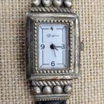 Brighton  Taxco Womens Silver Square Dial Black Leather Bracelet Wristwatch Photo 0