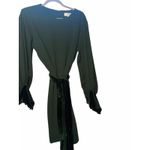 Badgley Mischka Belle Green Dress with Velvet Cuffs and Belt - Size 12 Photo 2