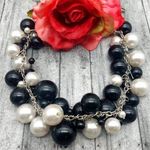 Black & White Cluster Ball Bead Collar Necklace Black Faux Suede & Silver Tone Photo 0