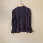 ZARA Woman High Neck Navy Red Diamond Pattern top Photo 2
