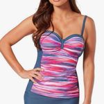 Free Country NWT Bandeau Grey/Pink Dot Stripes Padded Tankini Size Small Photo 0