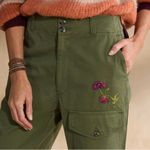 Sundance NEW  Women’s Embroidered Cargo Pants 8 Olive Green Boho Cotton Stretch Photo 1