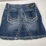 Petrol Blue Denim Mini Skirt Rhinestone Women 4 Western Y2k Frayed Hem Festival Photo 4