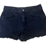 Topshop Moto Mom Cut Off Denim Shorts Black Womens Size 14 High Waist Jean Photo 0