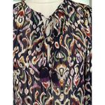 Molly Bracken  Oversized Printed Sheer Blouse V Neck Pom Pom Long Sleeves Sz S Photo 9