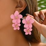&merci Gorgeous Pink Flower with Gold Accents Drop Earrings Photo 0