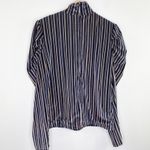 EPIK Black Blue Striped Puff Shoulder Long Sleeve Blouse Women's Size Medium M Photo 1