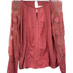 Lucky Brand Cold Shoulder Embroidered Long Sleeve Top Size Large NWT Photo 0