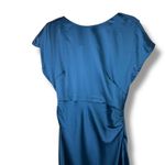 Lulus NWT Captivating Presence Dark Teal Satin Cowl Back Maxi Dress Medium Blue Photo 3