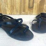 Anthropologie  Black Leather Thong Flat Sandal Ankle Wrap 9 Photo 0