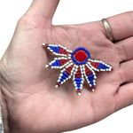 Beaded Red, White, & Blue Flower Vintage Pin/Brooch Made in Britain Red Photo 4
