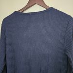 J.Crew  Top Long Sleeve Ribbed V-Neck Navy Blue Buttons Casual Neutral Lounge Photo 4
