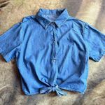 American Apparel Blue Denim Button Up Tie Top Photo 0