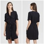 Theory Black Belted Cargo Shirt Dress Rosina Crepe Size Medium Photo 4