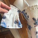 Of the Shoulder Smocked Dress Juniors M White Flutter sleeves Blue Floral Lace Size undefined Photo 2
