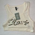 H&M H+M Crop Top Women’s Large White with Sequins Stars Summer Trend Outfit Shirt A2 Photo 1