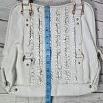 Tahari White Leather Ruffle Accent Tote Bag Shoulder Bag Gold Hardware Dome Photo 12