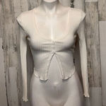 White Ribbed Button Front Long Sleeve Crop Top Size S White Photo 0