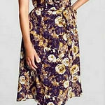 Lands' End Purple Gold Floral Ruffle V-neck Knee Length Dress Women's 4P Photo 0