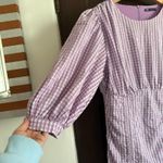 ZARA  | Bloggers Favorite Lilac Purple Gingham Mini Dress Ruched Skirt |  Large Photo 1