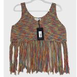 Amoli Fringe Knit Crop Top Womens Small Medium Multicolor Festival Boho Tank S/M Photo 0