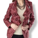 Chico's Jacket Womens 2 Blazer Ruffle Woven Tweed Magenta Pink Multicolored Lined Photo 0