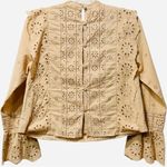 Tuckernuck  Hyacinth House Tan Eyelet Long Sleeve‎ Ruffle Gracelyn Blouse XS Photo 4