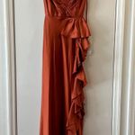 Mac Duggal  68551 Ruffle Slit High Waist Dress spice orange size 0 UB Photo 2