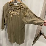 Funky Vintage 80’s oversized luxury boutique linen embellished dress chunky belt Tan Size M Photo 6