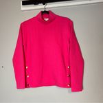 J.Crew  Quilted Sweatshirt Mockneck Hot Pink Herringbone Gold Button XXS NWT Photo 4