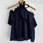 Alice + Olivia NWT Off the shoulder Alyssa halter Top Navy Lace Photo 2