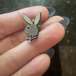 Vintage 90s Y2K Playboy Bunny Metal Pin Lapel Tie Silver Black Photo 0