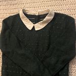 Elegant Dark Green Sweater with Cream Collar Photo 0