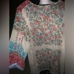 Johnny Was  V Neck Jade Embroidered Top M boho summer nwot printed blue designer Photo 5