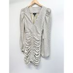 AQUA Metallic Dress Size Small V Neck Crinkled Shimmer Ruched Long Sleeve NEW Photo 5