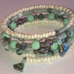 Elegant Green and White Glass Stone Beaded Boho Wrap Bracelet Photo 0