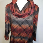 Robbie Bee Women's  Plaid Long Sleeve Dress XL Brown Orange Photo 0